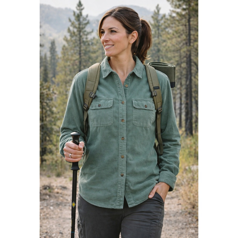 L.L. Bean‎ Signature Slim Fit Micro Wale Corduroy Button Down Shirt Medium Teal